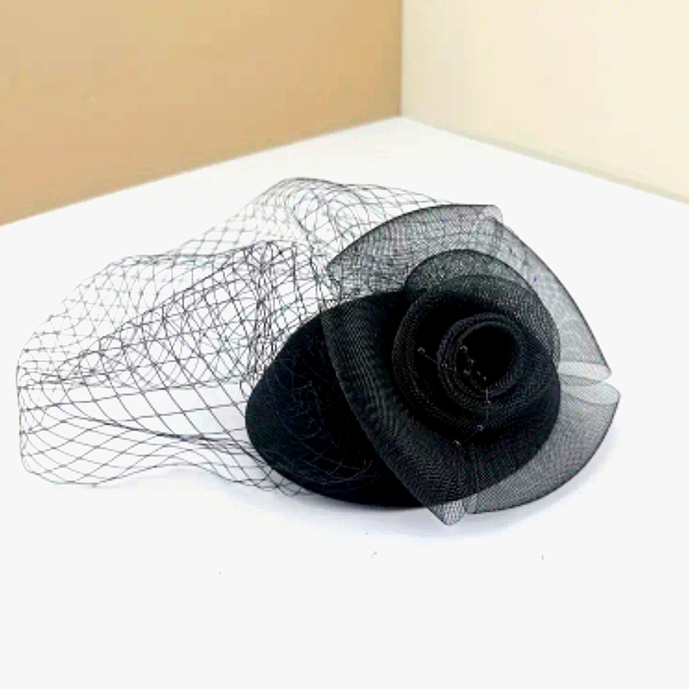 Beloved Millinery Funeral Collection Black Elegant Pillbox Veil Fascinator